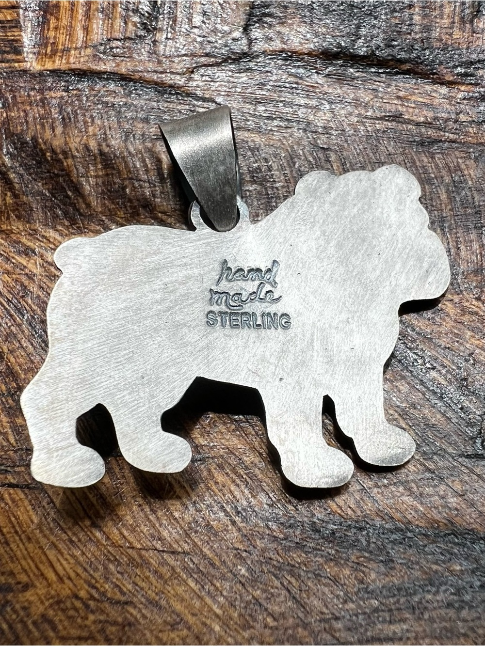 Sterling Silver Kingman Turquoise Bulldog Dog Pendant - Picture 5 of 10